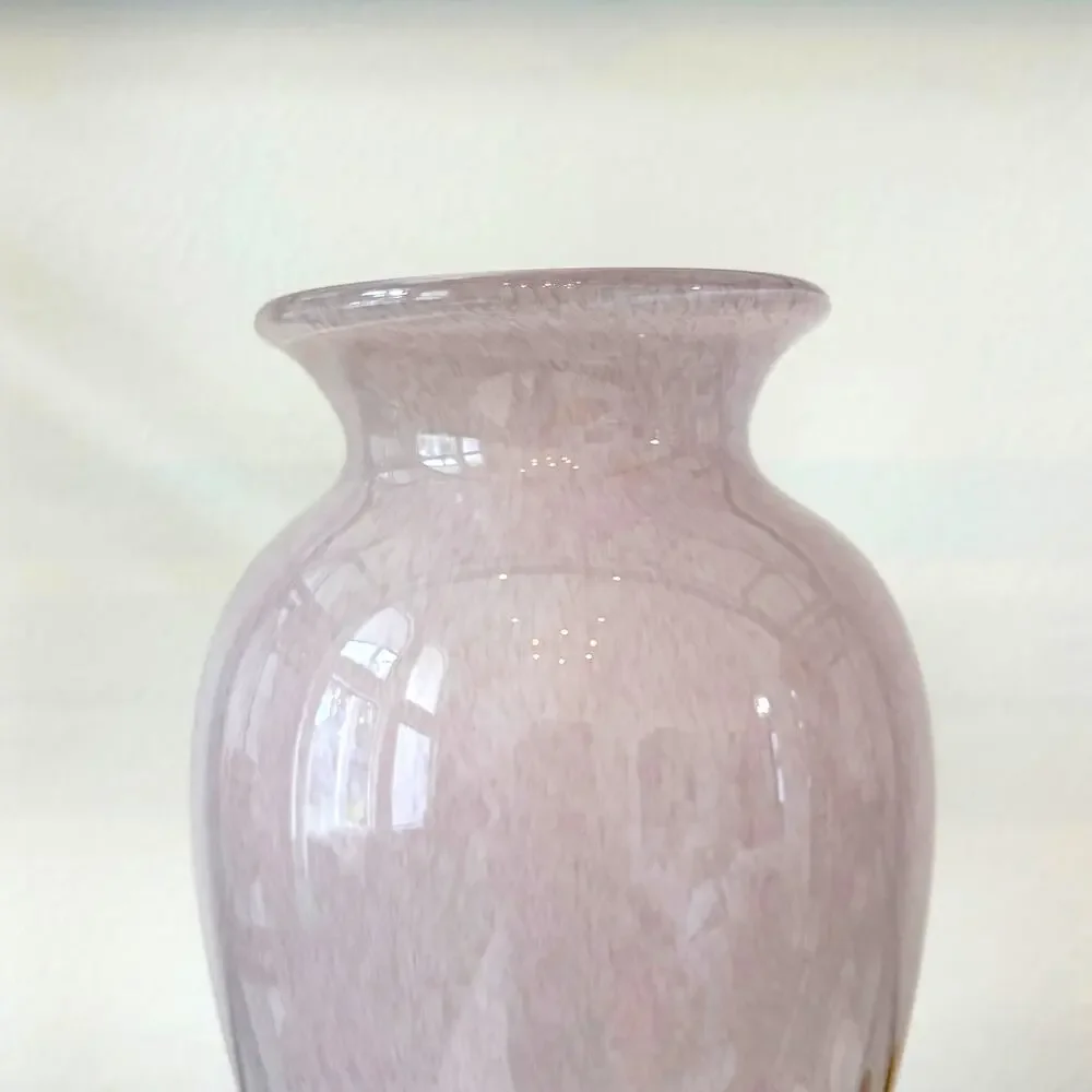 Murano Style Art Glass Vase 11.5in Pastel Pink White Speckled Gold Accents NEW